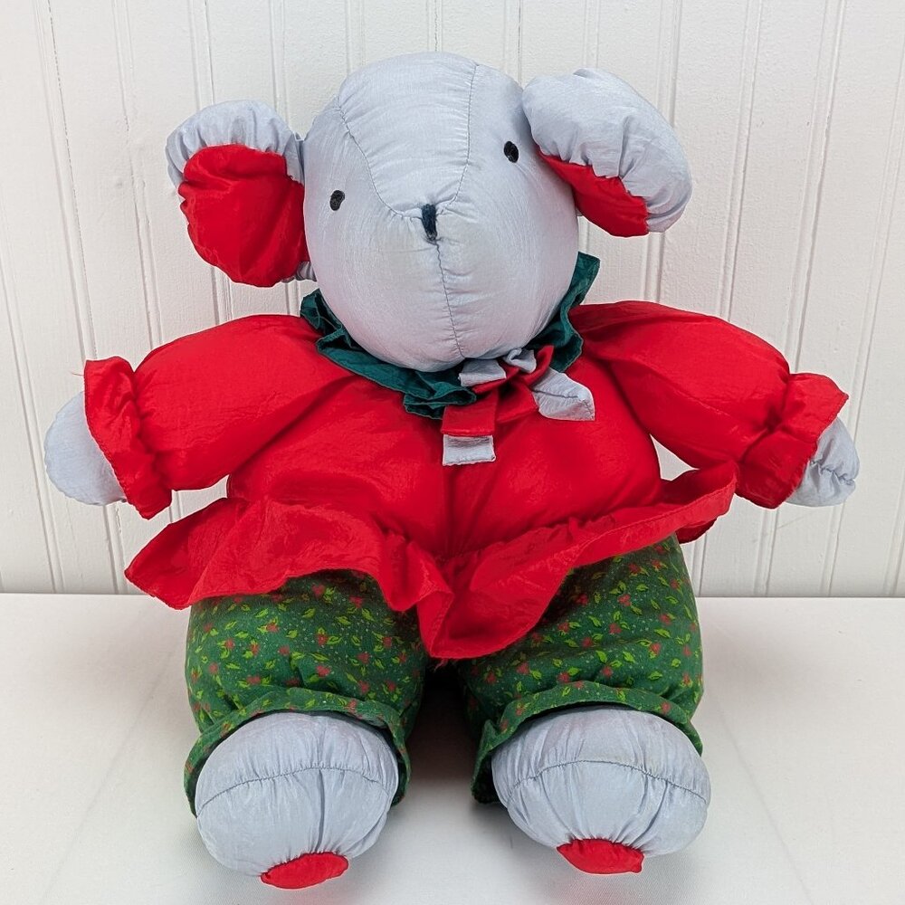 Vintage Plush Creations Gray Christmas Mouse Nylon Stuffed Animal 12" Holiday